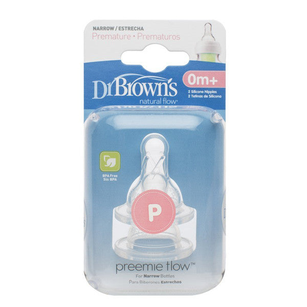Buy Dr. Brown's Preemie Flow Silicone Narrow-Neck-Nipple, 2-Pack Online –  B-Safe