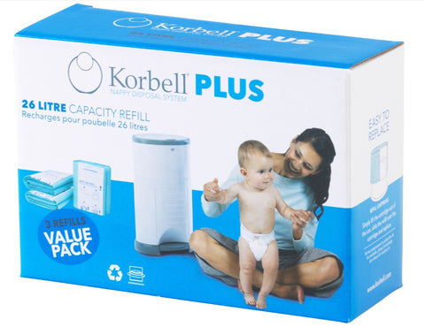 KORBELL PLUS NAPPY BIN 3 PACK REFILL