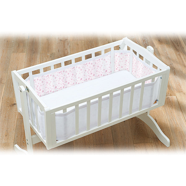 BreathableBabyÂ MESH CRIB LINER - TWINKLE TWINKLE, White with Pink Stars