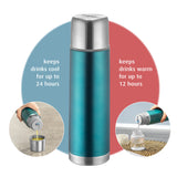 Reer Colour Stainless Steel Double Wall Insulated Vacuum Bottle Blue-450 ML