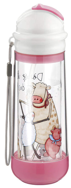DrinkaDeux Glass Double Wall Insulated Bottle with Straw - Cupcake / Farm | درينكاديوكس زجاج مزدوج الجدار معزول زجاجة مع القش - كب كيك / مزرعة