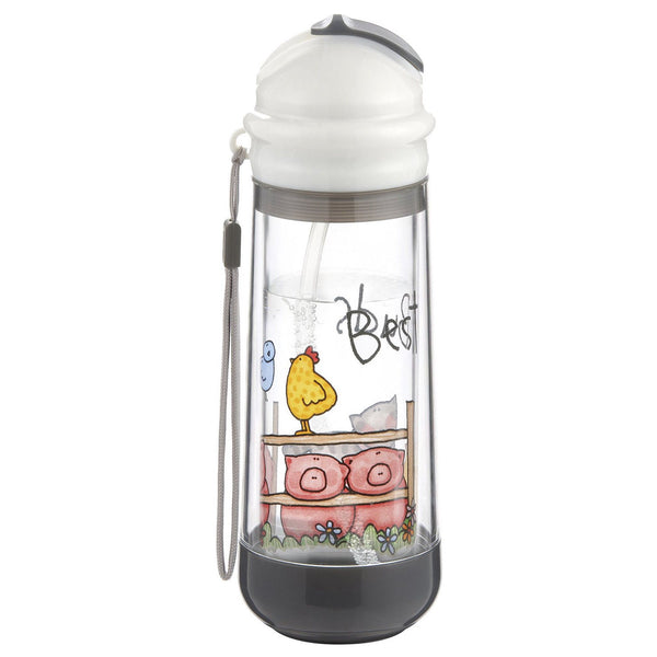 DrinkaDeux Glass Double Wall Insulated Bottle with Straw - Pebble / Bestbuds | درينكاديوكس زجاج مزدوج الجدار معزول زجاجة مع القش - حصاة / بيستبودس