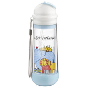 DrinkaDeux Glass Double Wall Insulated Bottle with Straw - Sky / Zoo | درينكاديوكس زجاج مزدوج الجدار معزول زجاجة مع القش - السماء / حديقة الحيوان