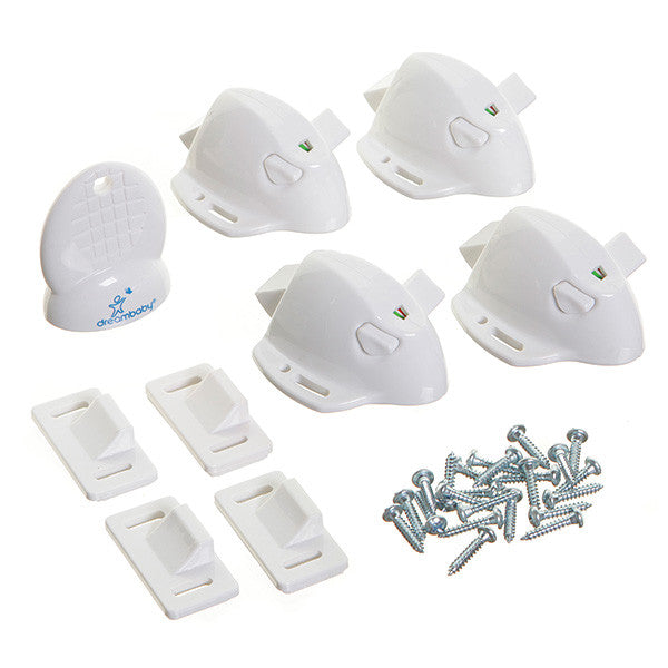 Dreambaby® Adhesive Mag Locks - 4 Locks, 1 Key - White