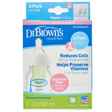 Dr. Brown's 2 oz Natural Flow Baby Bottle, 2-Pack with Preemie Nipples