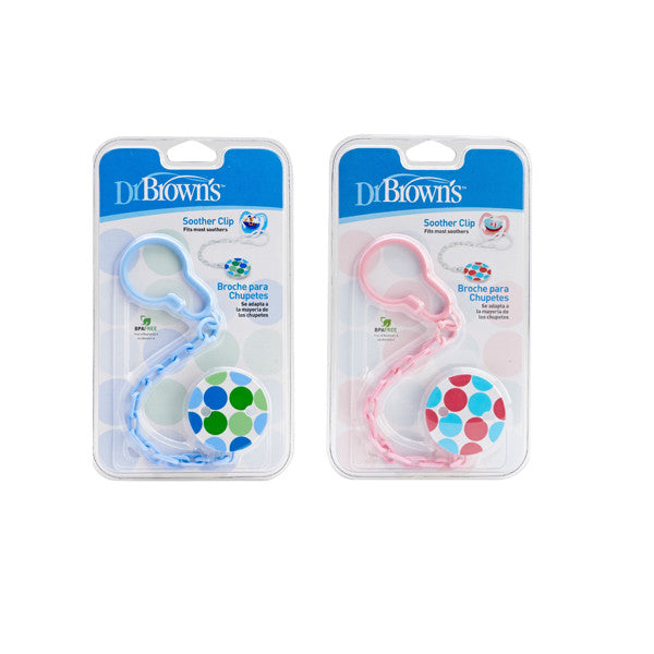Dr. Brown's  Pacifier Tether/Clip - All Plastic - Pink (6) & Blue (6)