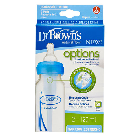 Dr. Brown's 4 oz / 120 ml PP Narrow-Neck "Options" Baby Bottle - Blue, 2-Pack