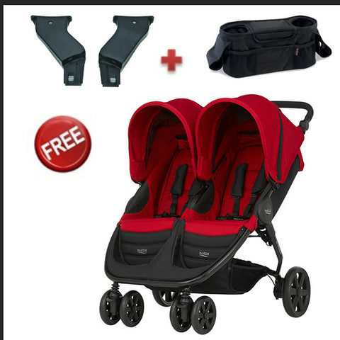 Britax - *Agile Double Stroller+ Push Chair Organiser + Click & Go Receiver -Chili Pepper